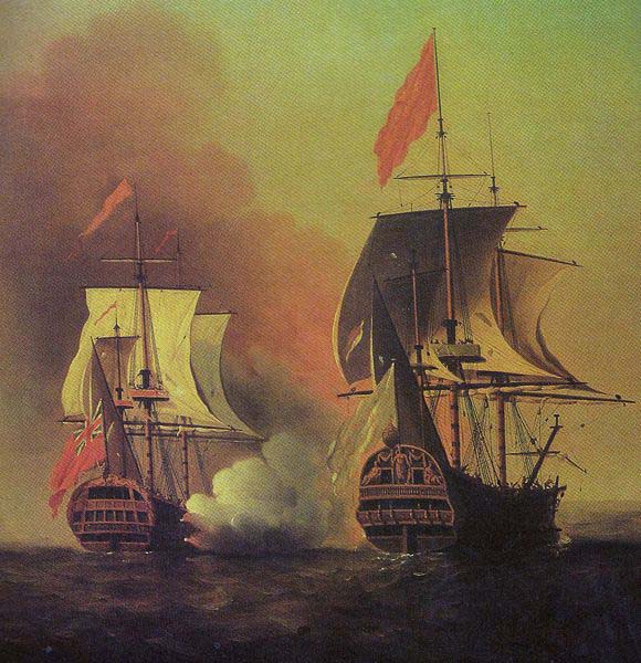 Capture of the Spanish Galleon Nuestra Senora de Cavagonda by the British ship Centurion during the Anson Expedition